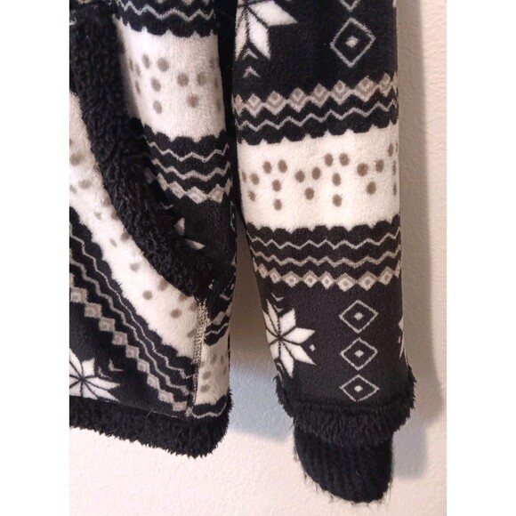 TrailCrest Sherpa Lined Full Zip Fleece Hoodie Jacket Sz S Black White Fair Isle - Picture 5 of 12